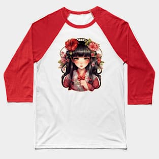 Anime girl pink flowers Baseball T-Shirt